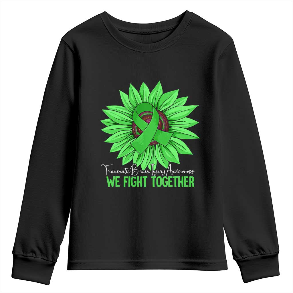 Traumatic Brain Injury Awareness Youth Sweatshirt TBI We Fight Together Green Sunflower TS02 Black Print Your Wear