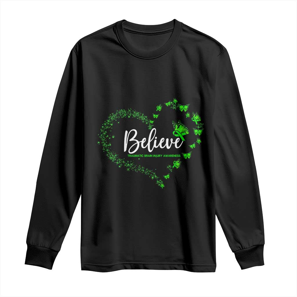 Traumatic Brain Injury Awareness Long Sleeve Shirt TBI Believe Butterflies TS02 Black Print Your Wear