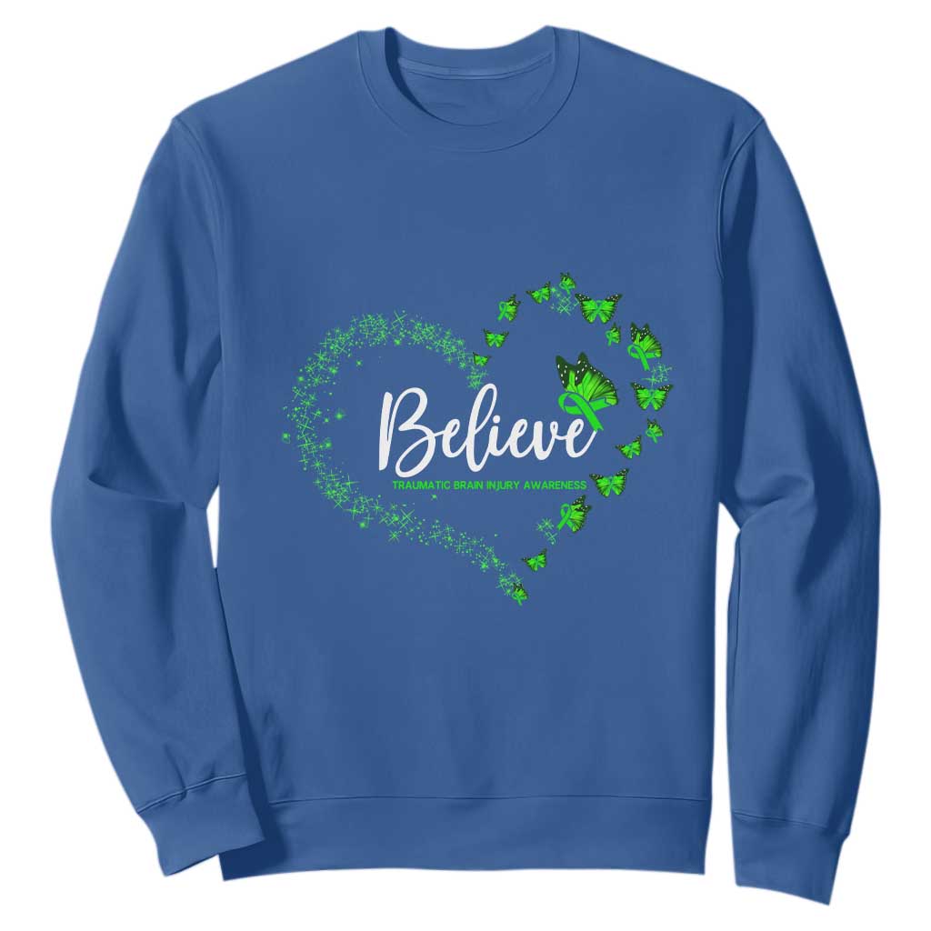 Traumatic Brain Injury Awareness Sweatshirt TBI Believe Butterflies TS02 Royal Blue Print Your Wear