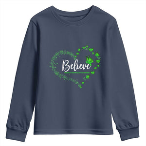 Traumatic Brain Injury Awareness Youth Sweatshirt TBI Believe Butterflies TS02 Navy Print Your Wear