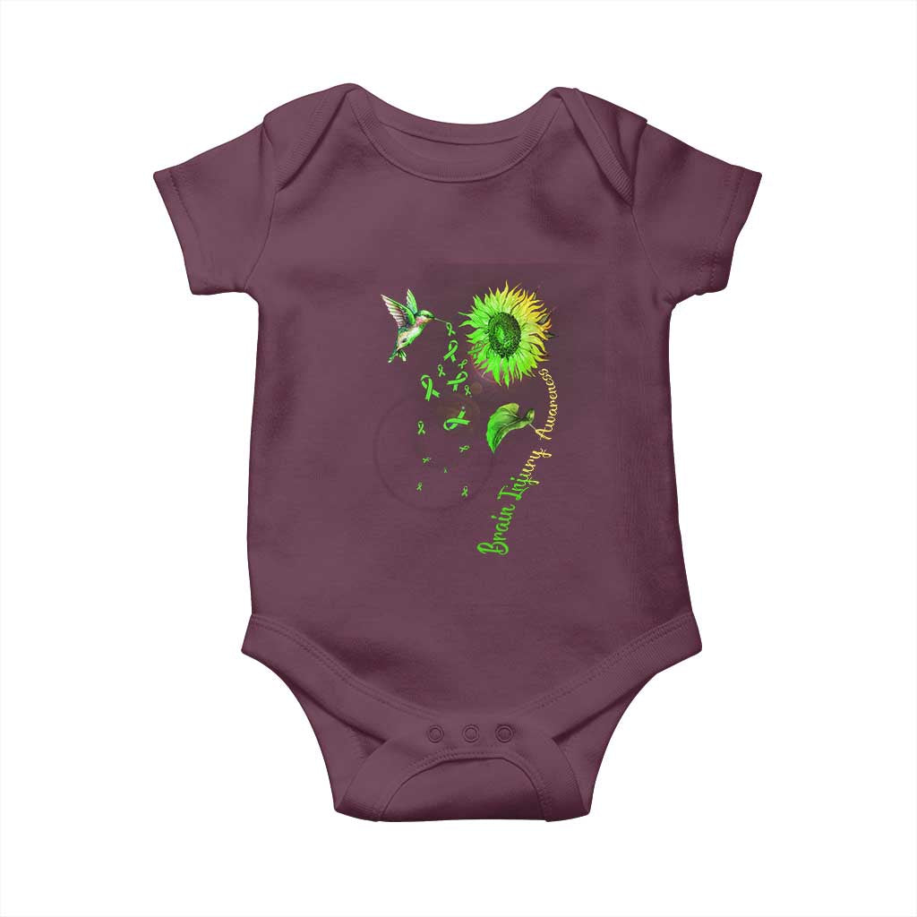 Traumatic Brain Injury Awareness Baby Onesie Sunflower Hummingbird TS02 Maroon Print Your Wear