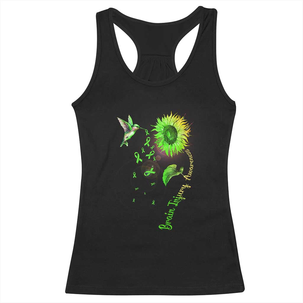 Traumatic Brain Injury Awareness Racerback Tank Top Sunflower Hummingbird TS02 Black Print Your Wear