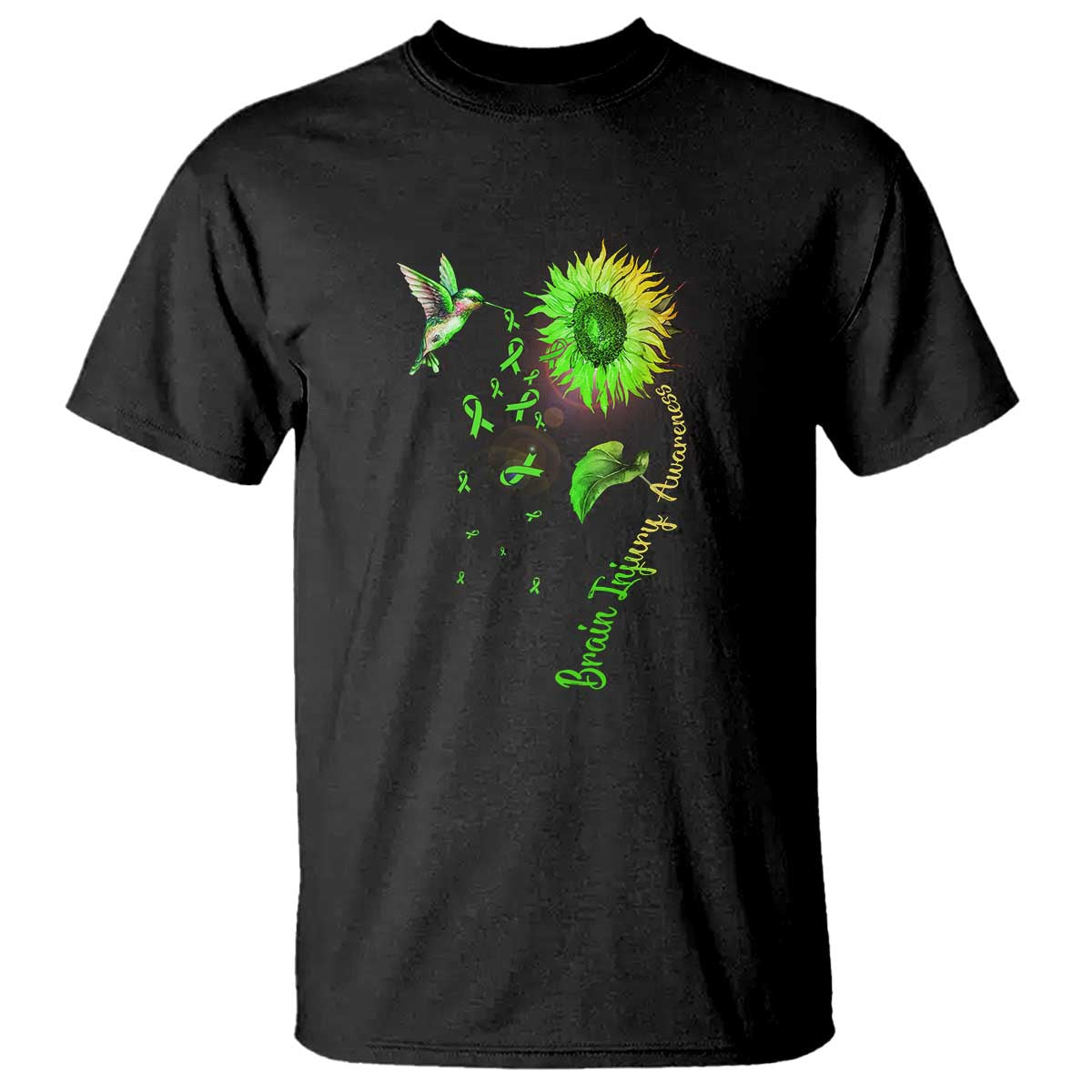 Traumatic Brain Injury Awareness T Shirt Sunflower Hummingbird TS02 Black Print Your Wear
