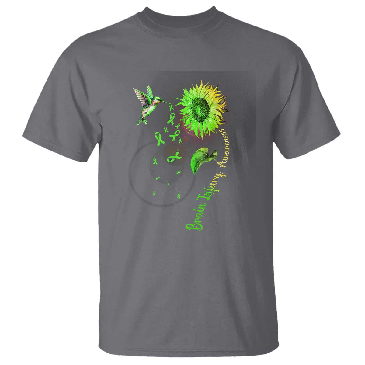 Traumatic Brain Injury Awareness T Shirt Sunflower Hummingbird TS02 Charcoal Print Your Wear