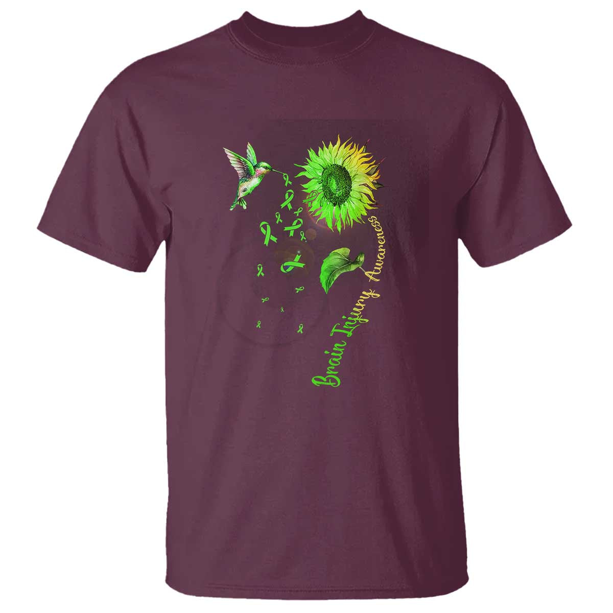 Traumatic Brain Injury Awareness T Shirt Sunflower Hummingbird TS02 Maroon Print Your Wear