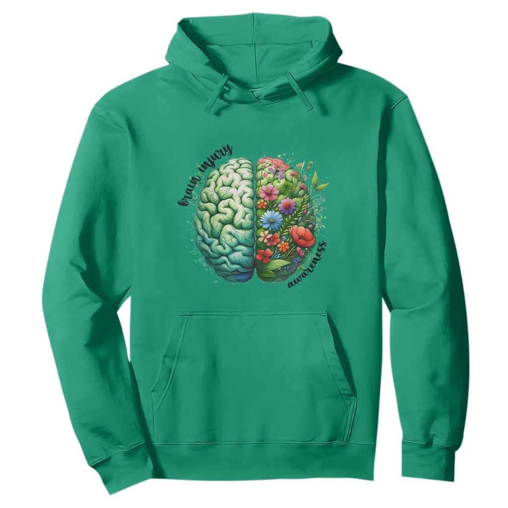 Traumatic Brain Injury Awareness Hoodie TBI Warrior Green Floral Brain TS02 Irish Green Print Your Wear