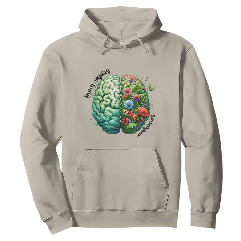 Traumatic Brain Injury Awareness Hoodie TBI Warrior Green Floral Brain TS02 Sand Print Your Wear