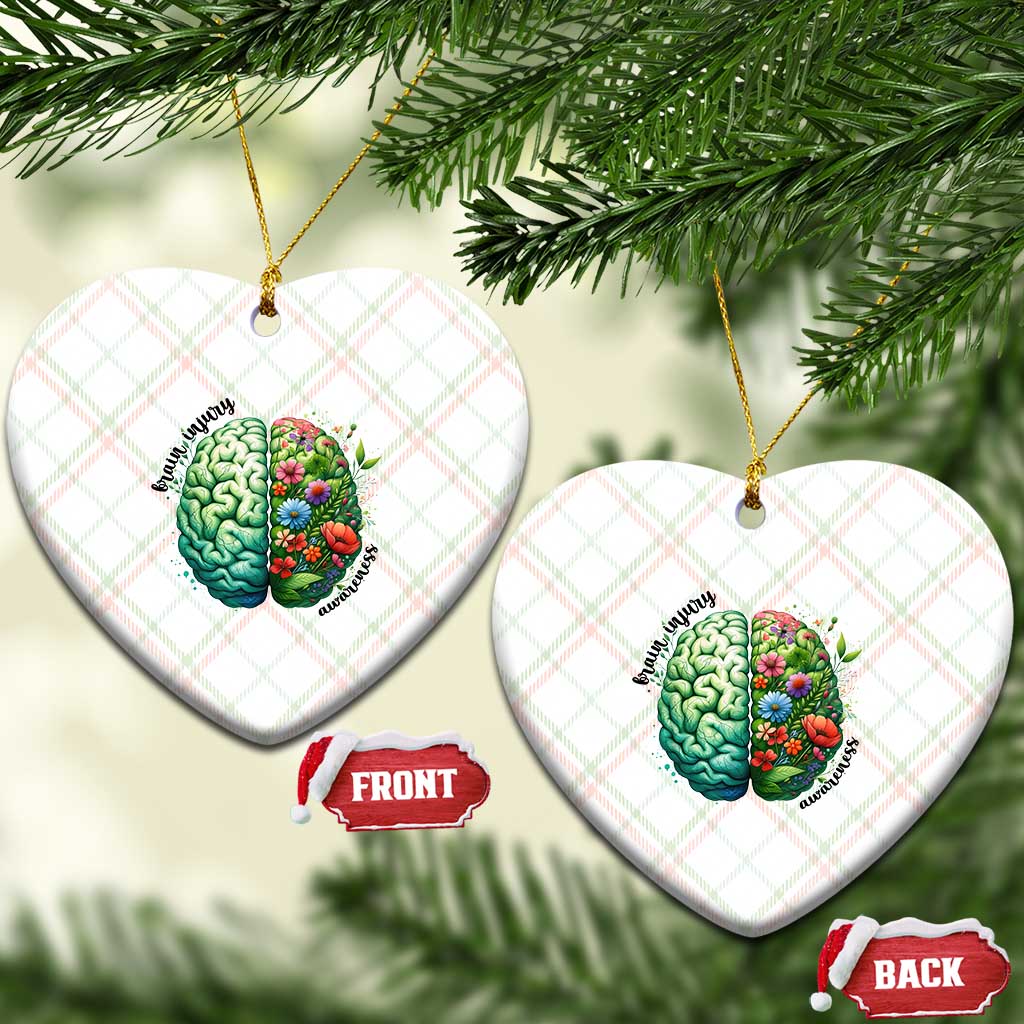Traumatic Brain Injury Awareness Ceramic Ornament TBI Warrior Green Floral Brain TS02 Print Your Wear