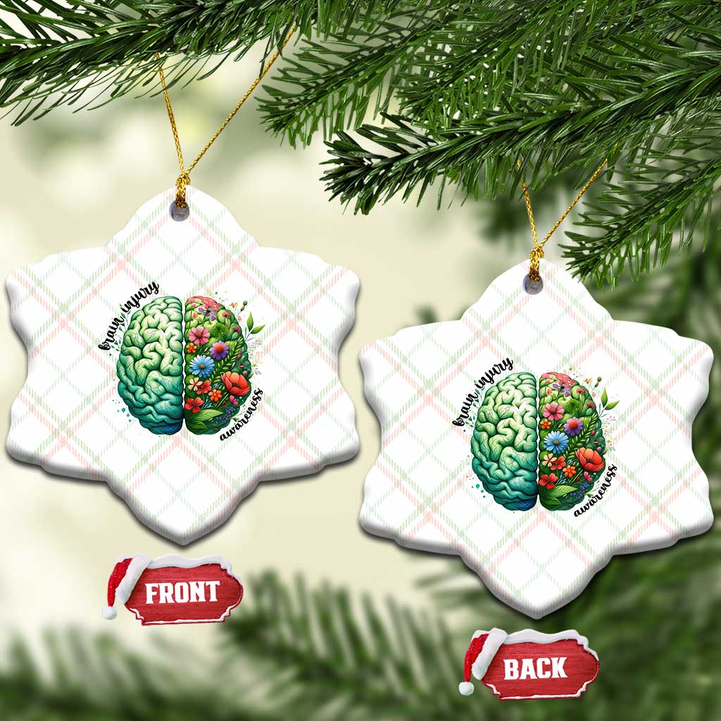 Traumatic Brain Injury Awareness Ceramic Ornament TBI Warrior Green Floral Brain TS02 Print Your Wear