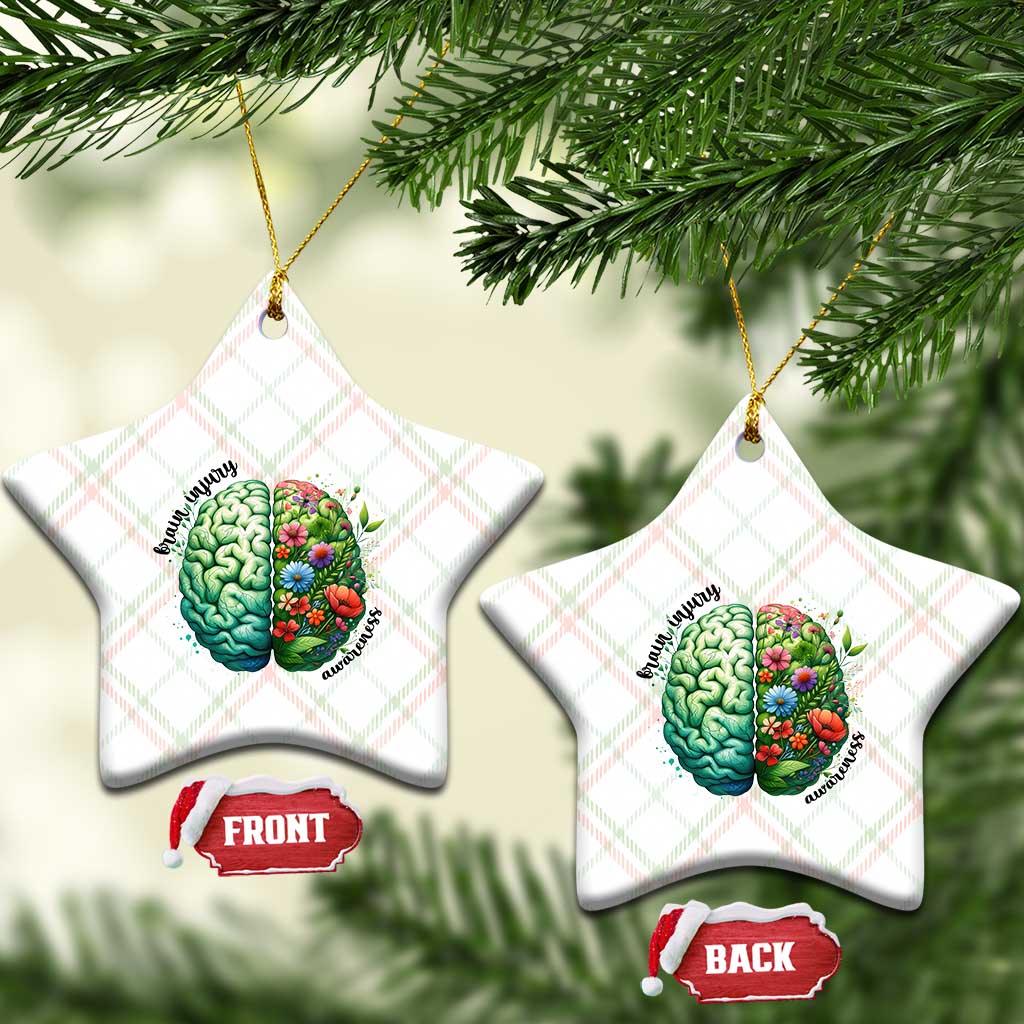 Traumatic Brain Injury Awareness Ceramic Ornament TBI Warrior Green Floral Brain TS02 Print Your Wear