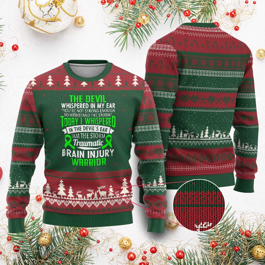 Traumatic Brain Injury Awareness Ugly Christmas Sweater TBI Warrior I Am The Storm TS02 Red Green Print Your Wear