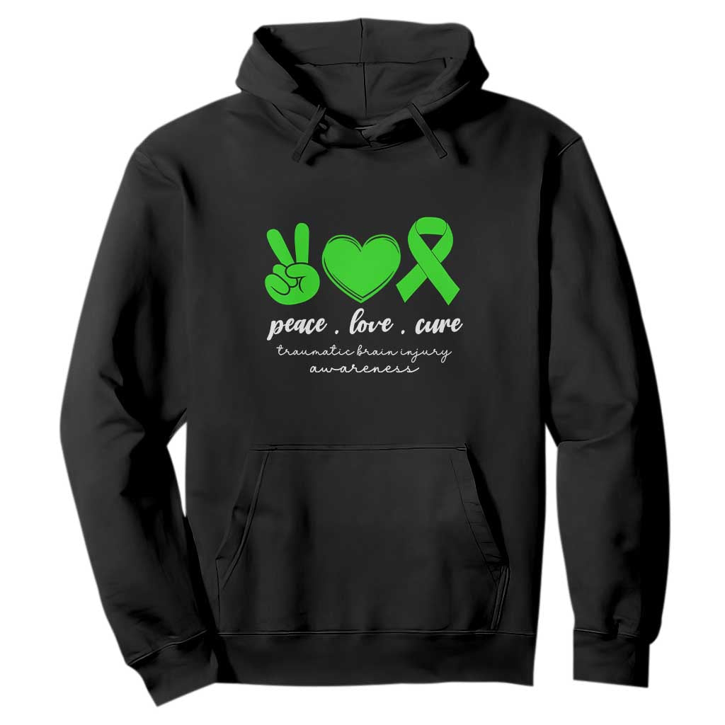 Traumatic Brain Injury Awareness Hoodie Peace Love Cure TBI Warrior TS02 Black Print Your Wear