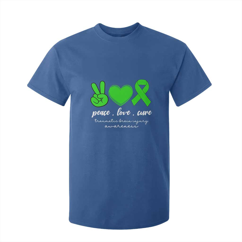 Traumatic Brain Injury Awareness T Shirt For Kid Peace Love Cure TBI Warrior TS02 Royal Blue Print Your Wear