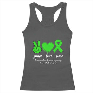 Traumatic Brain Injury Awareness Racerback Tank Top Peace Love Cure TBI Warrior TS02 Dark Heather Print Your Wear