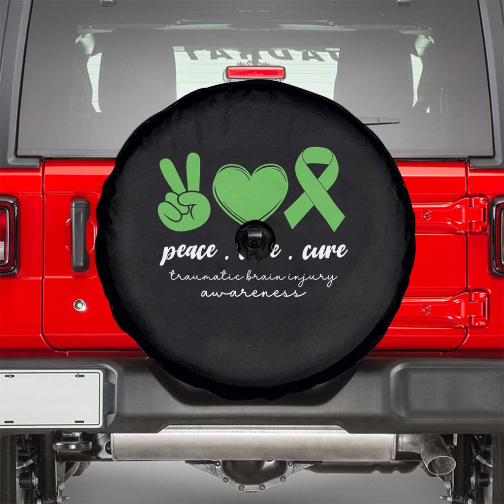 Traumatic Brain Injury Awareness Spare Tire Cover Peace Love Cure TBI Warrior TS02 Black Print Your Wear
