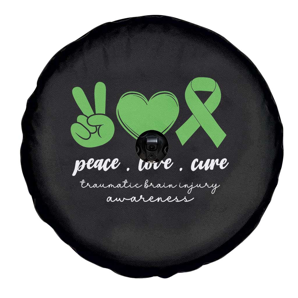 Traumatic Brain Injury Awareness Spare Tire Cover Peace Love Cure TBI Warrior TS02 Print Your Wear