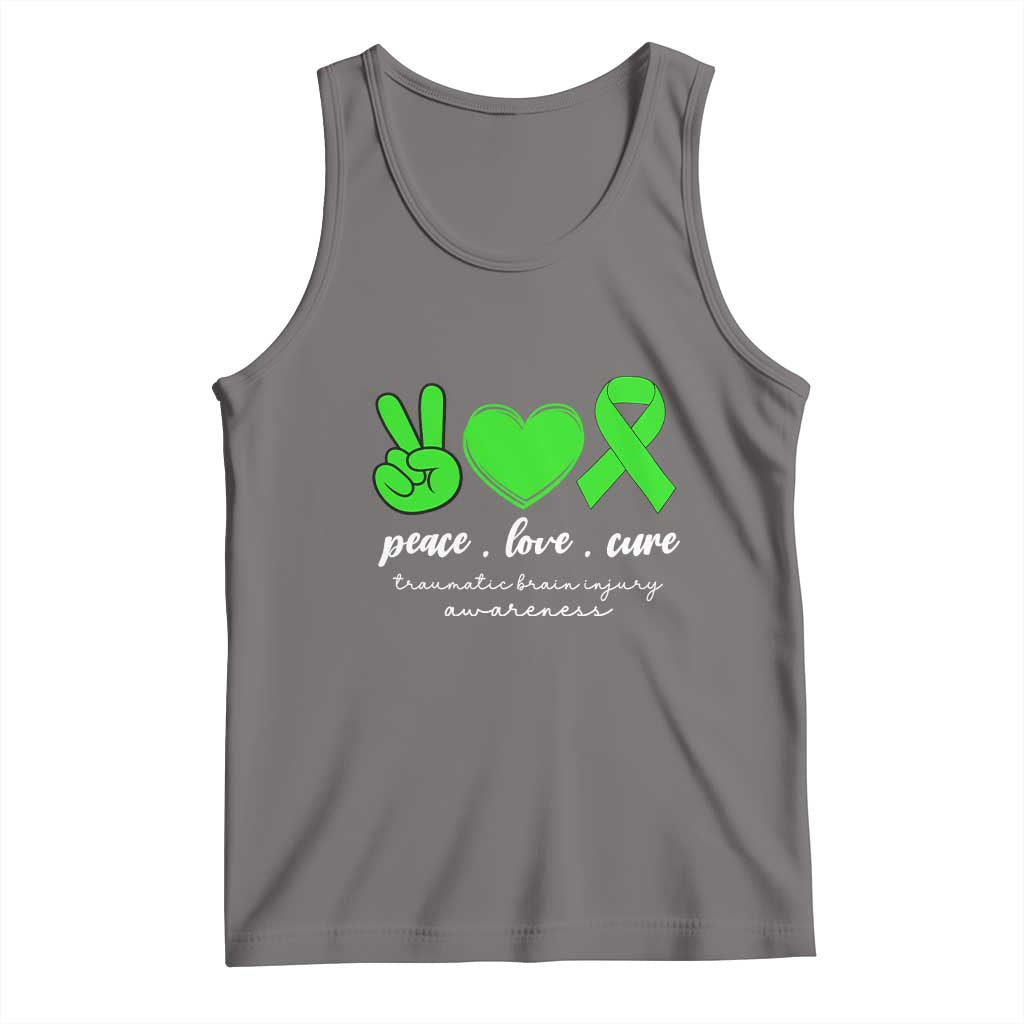 Traumatic Brain Injury Awareness Tank Top Peace Love Cure TBI Warrior TS02 Deep Heather Print Your Wear
