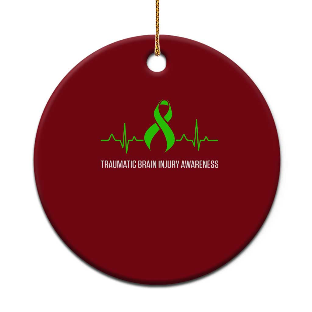 Traumatic Brain Injury Awareness Ceramic Ornament TBI Warrior Heartbeat Green Ribbon TS02 1pc Red Print Your Wear