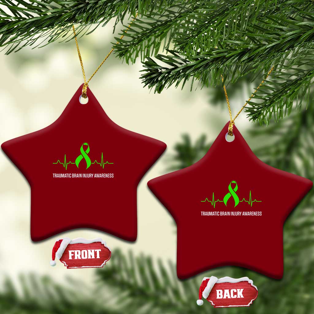 Traumatic Brain Injury Awareness Ceramic Ornament TBI Warrior Heartbeat Green Ribbon TS02 Print Your Wear