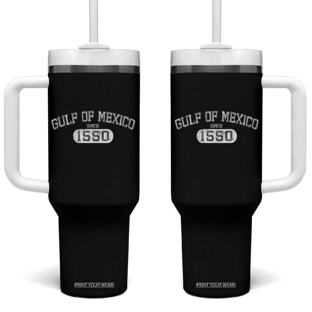 Retro Gulf of Mexico Tumbler With Handle Est 1550 Mexican Flag TS02 One Size: 40 oz Black Print Your Wear