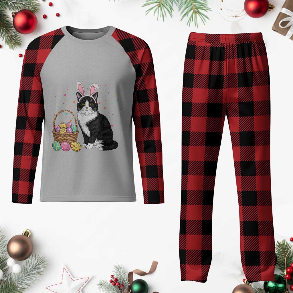 Easter Day Cat Bunny Ears Eggs Graphic Plaid Pajama Set TS02 Buffalo Plaid Print Your Wear