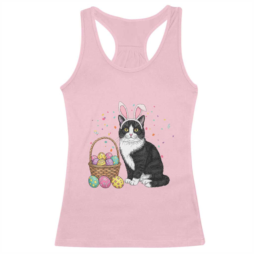 Easter Day Cat Bunny Ears Eggs Graphic Racerback Tank Top TS02 Light Pink Print Your Wear