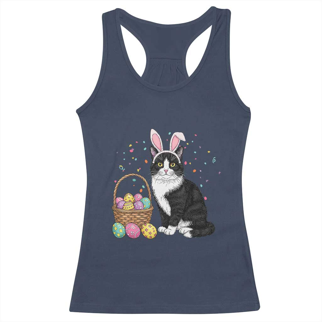 Easter Day Cat Bunny Ears Eggs Graphic Racerback Tank Top TS02 Navy Print Your Wear