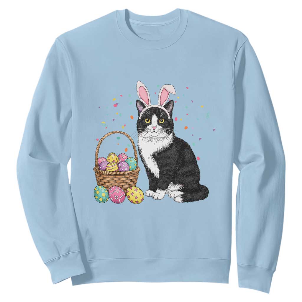 Easter Day Cat Bunny Ears Eggs Graphic Sweatshirt TS02 Light Blue Print Your Wear