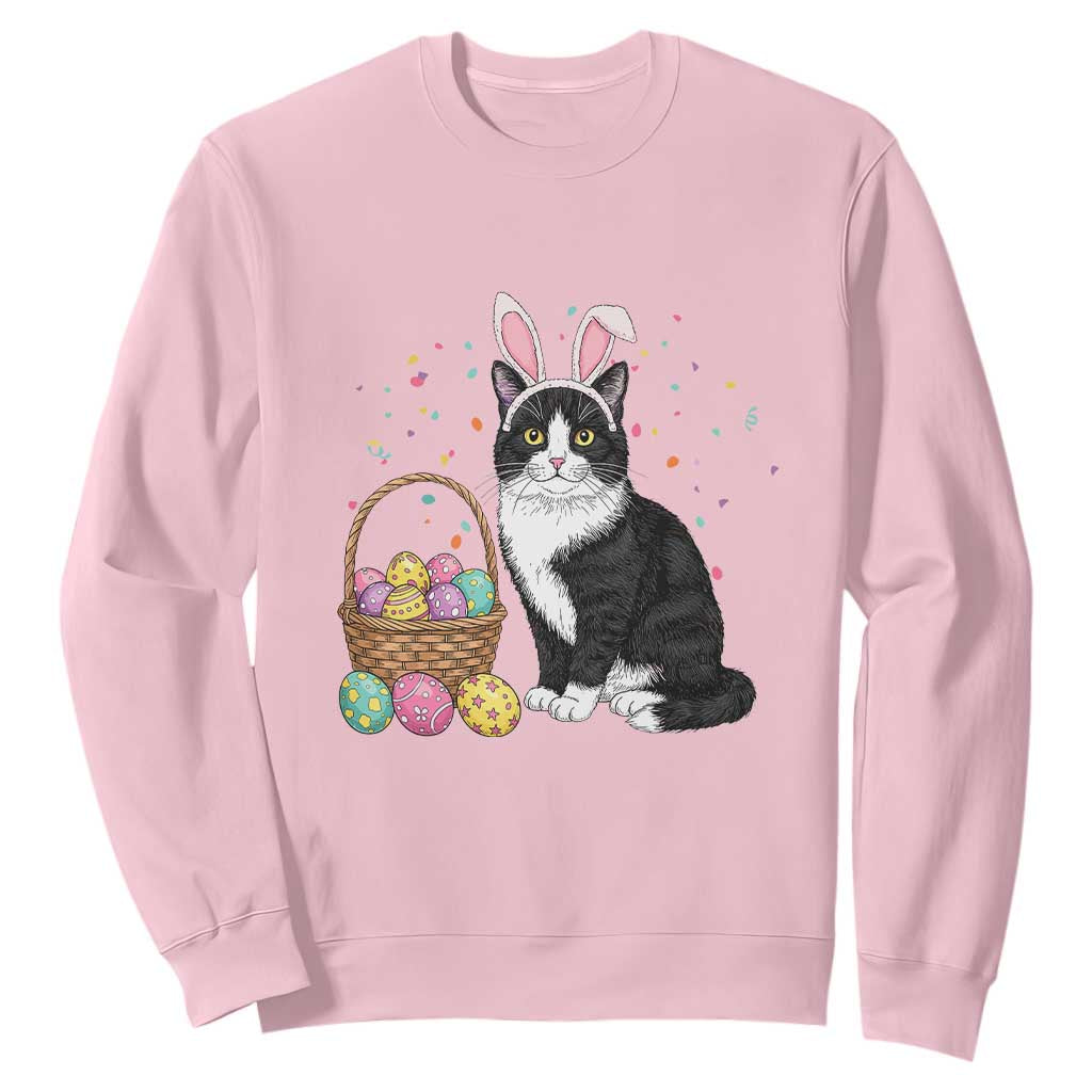 Easter Day Cat Bunny Ears Eggs Graphic Sweatshirt TS02 Light Pink Print Your Wear