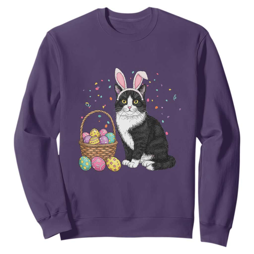 Easter Day Cat Bunny Ears Eggs Graphic Sweatshirt TS02 Purple Print Your Wear