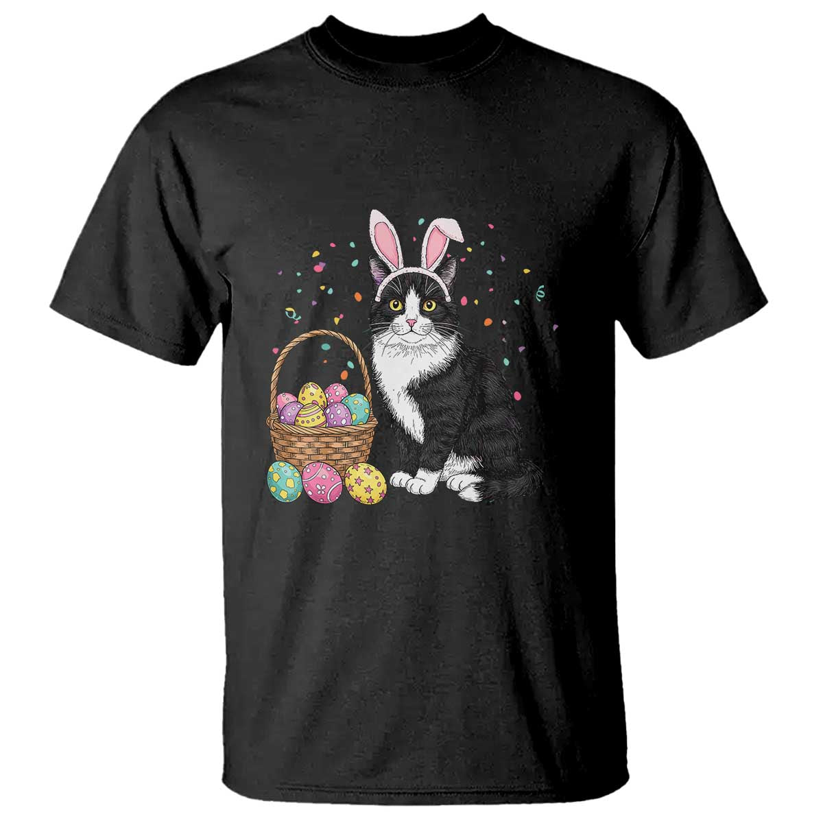 Easter Day Cat Bunny Ears Eggs Graphic T Shirt TS02 Black Print Your Wear