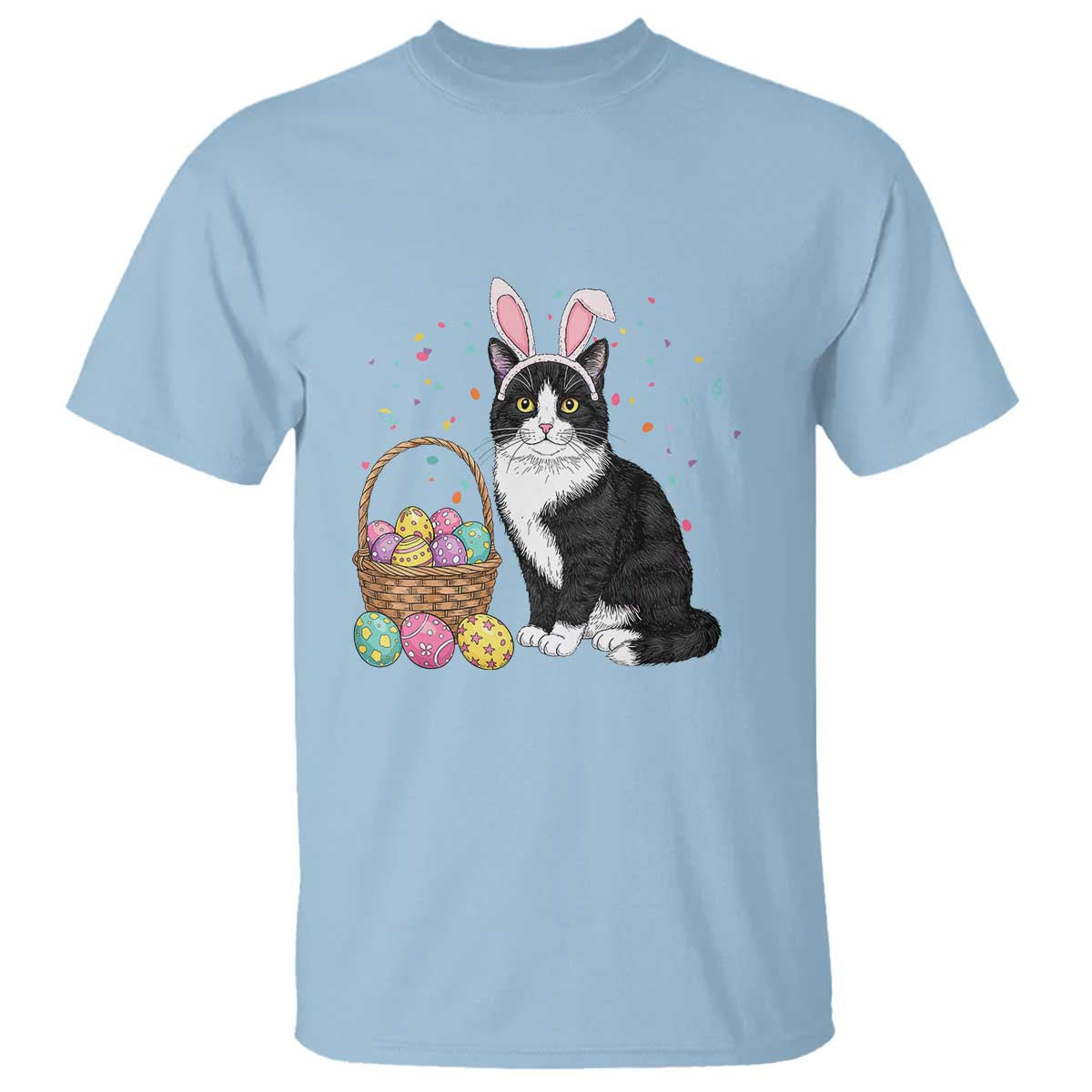 Easter Day Cat Bunny Ears Eggs Graphic T Shirt TS02 Light Blue Print Your Wear