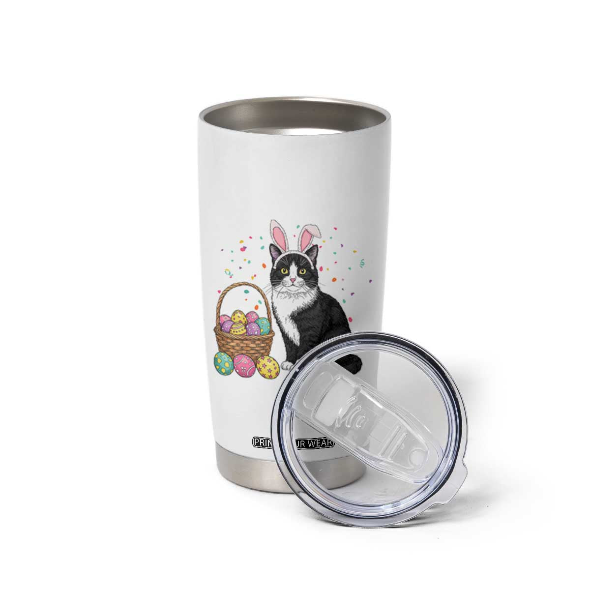 Easter Day Cat Bunny Ears Eggs Graphic Tumbler Cup TS02 Print Your Wear