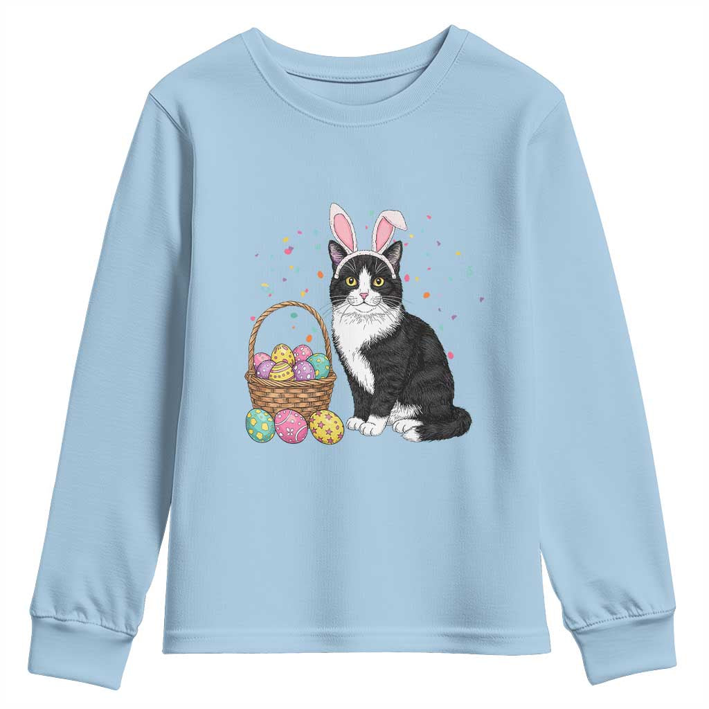 Easter Day Cat Bunny Ears Eggs Graphic Youth Sweatshirt TS02 Light Blue Print Your Wear