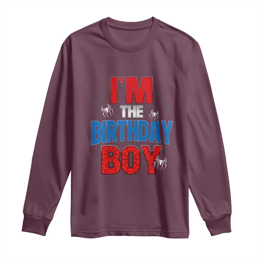 Spider Birthday Boy Long Sleeve Shirt Spiders Lover Bday Party TS02 Maroon Print Your Wear