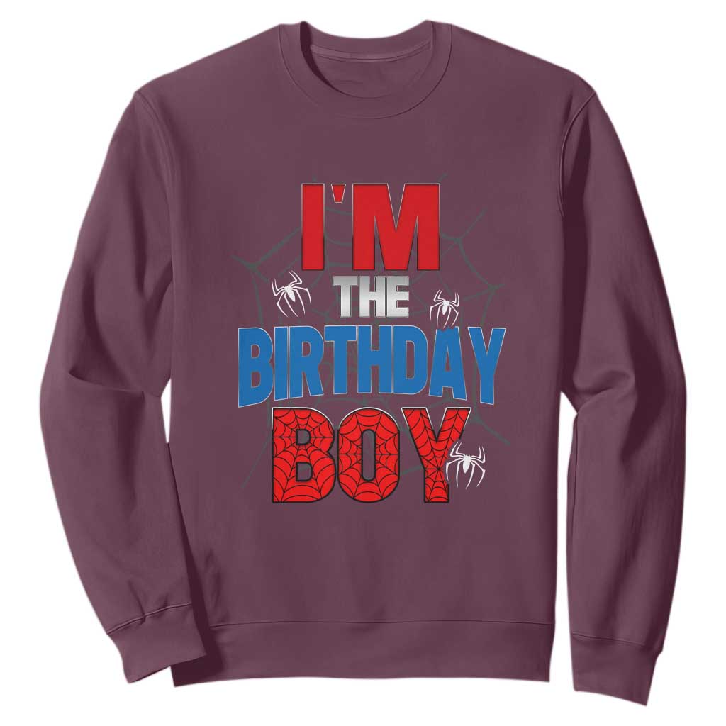 Spider Birthday Boy Sweatshirt Spiders Lover Bday Party TS02 Maroon Print Your Wear