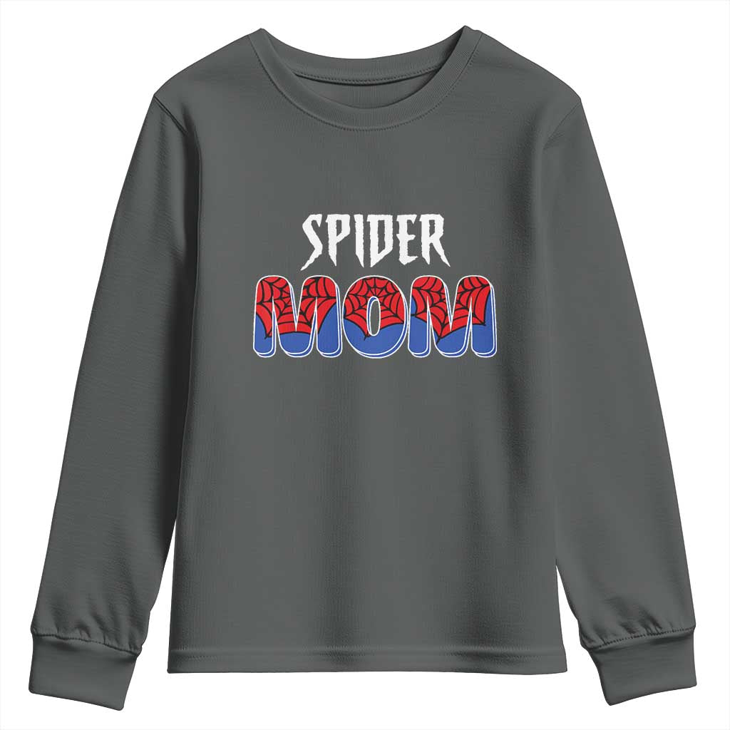 Funny Spider Mom Youth Sweatshirt Son Birthday Party TS02 Dark Heather Print Your Wear