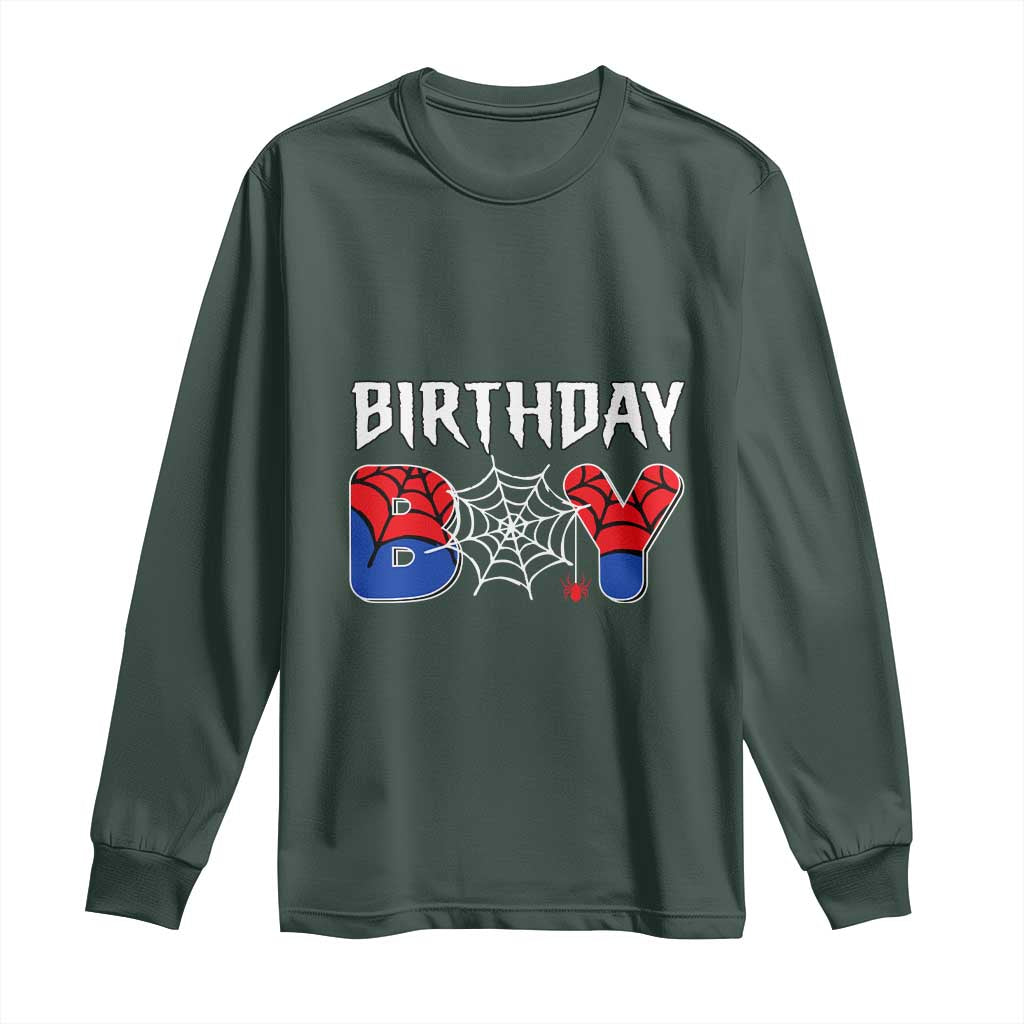 Spider Birthday Boy Long Sleeve Shirt Bday Spiders Party TS02 Dark Forest Green Print Your Wear