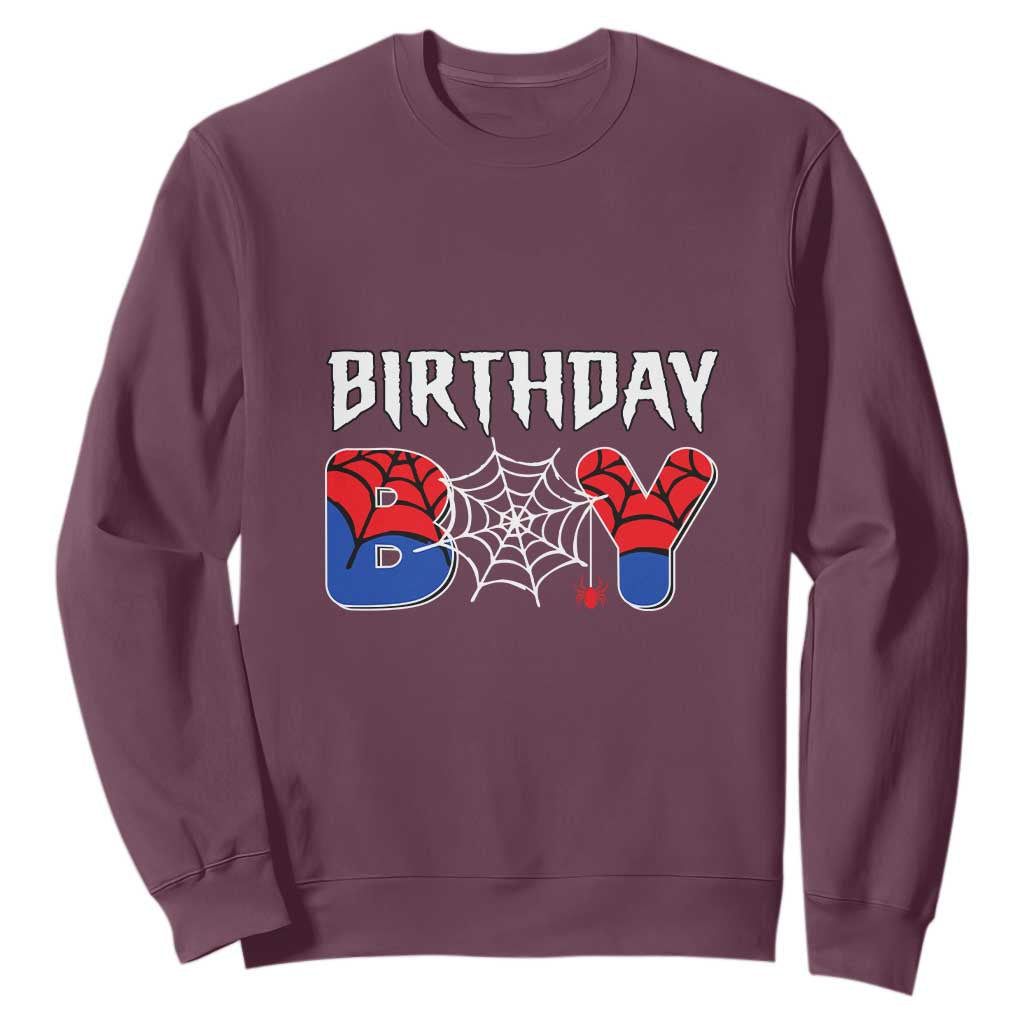 Spider Birthday Boy Sweatshirt Bday Spiders Party TS02 Maroon Print Your Wear