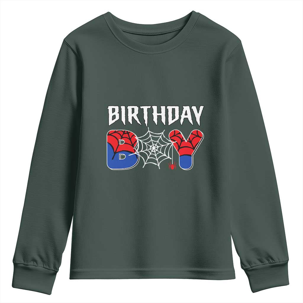 Spider Birthday Boy Youth Sweatshirt Bday Spiders Party TS02 Dark Forest Green Print Your Wear