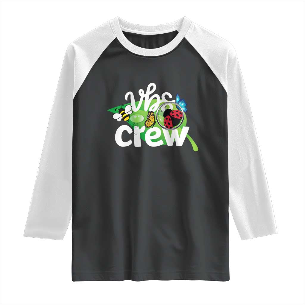 VBS Crew 2025 Raglan Shirt Magnified Smallest Insects Adventure Vacation Bible School Squad TS02 Black White Print Your Wear