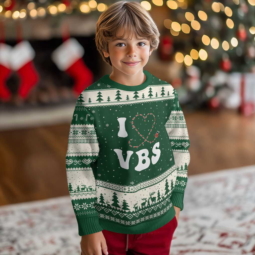 I Love VBS 2025 Ugly Christmas Sweater Vacation Bible School Ladybug VBS Team TS02 Forest Green Beige Print Your Wear