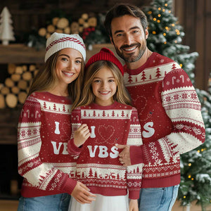 I Love VBS 2025 Ugly Christmas Sweater Vacation Bible School Ladybug VBS Team TS02 Red Beige Print Your Wear
