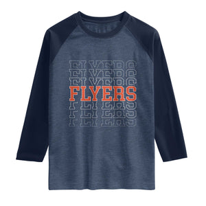 Retro Flyers Name Script Style Raglan Shirt Vintage Distressed Graphic Sports Fan Pride TS02 Heather Denim Navy Print Your Wear