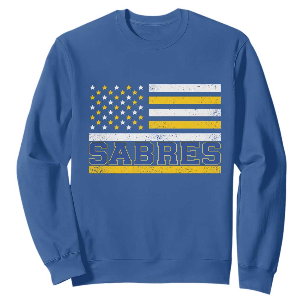Retro Patriotic Sabres Name Pride American Flag Sweatshirt Distressed Sports Fan Graphic TS02 Royal Blue Print Your Wear