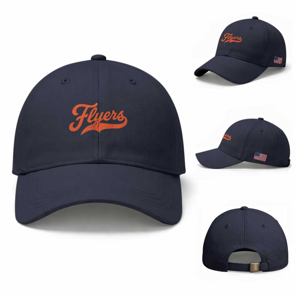 Vintage Flyers Name Script Style Baseball Cap Retro Distressed Tailgate Spirit Sports Fan TS02 Baseball Cap Universal Fit Navy Print Your Wear