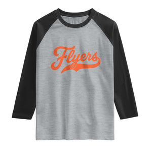 Vintage Flyers Name Script Style Raglan Shirt Retro Distressed Tailgate Spirit Sports Fan TS02 Heather Gray Black Print Your Wear