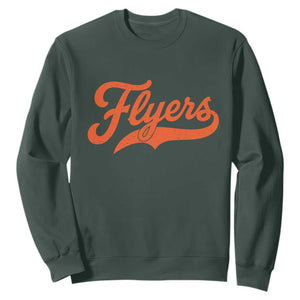 Vintage Flyers Name Script Style Sweatshirt Retro Distressed Tailgate Spirit Sports Fan TS02 Dark Forest Green Print Your Wear