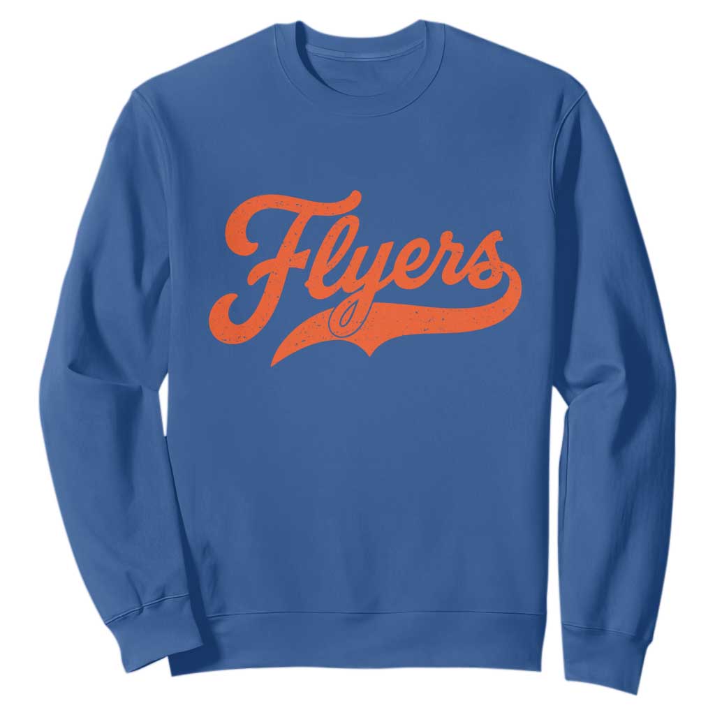 Vintage Flyers Name Script Style Sweatshirt Retro Distressed Tailgate Spirit Sports Fan TS02 Royal Blue Print Your Wear