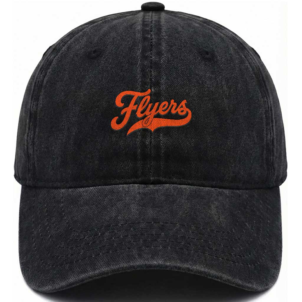 Vintage Flyers Name Script Style Washed Cotton Baseball Cap Retro Distressed Tailgate Spirit Sports Fan TS02 Print Your Wear